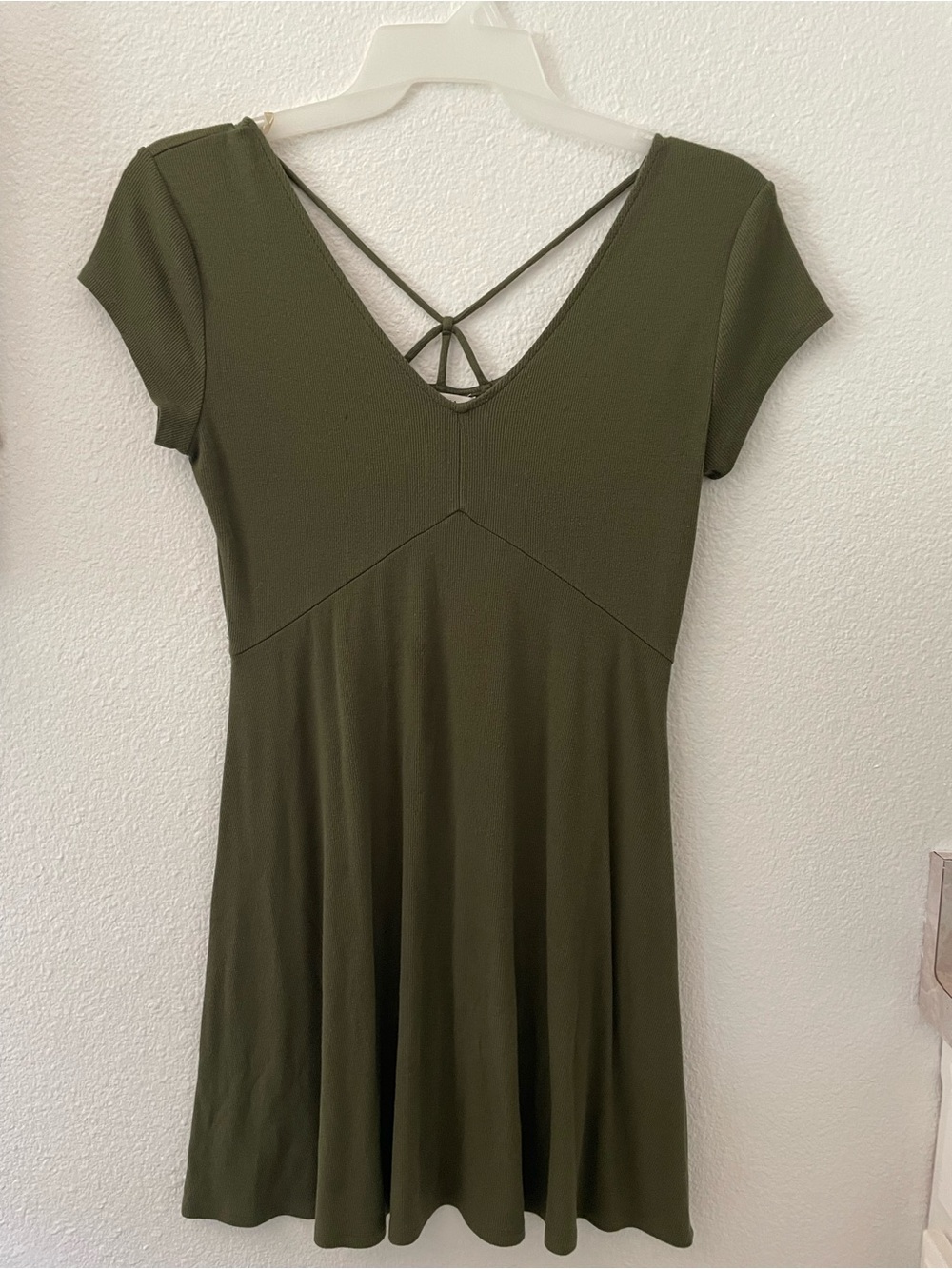 Olive Green Short Sleeve V-Neck Skater Dress